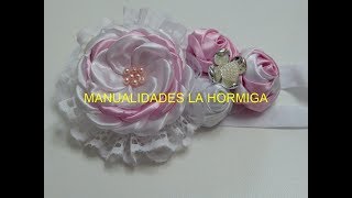 Como Hacer Tiara con Flores GRANDES para Bautizo How to make Flowers Manualidades la Hormiga [upl. by Illom]