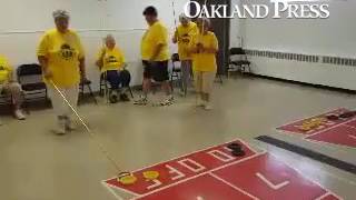 Seniors take part in doubles shuffleboard during Waterford Recreation Centers Golden Age Games [upl. by Yehudi]