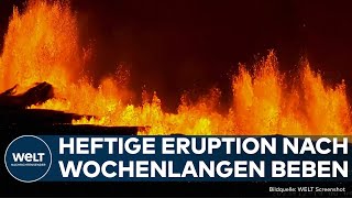 VULKANAUSBRUCH AUF ISLAND Heftige Eruption Fischerort Grindavik bereits vor Wochen geräumt [upl. by Phira620]