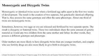 Ch 2 Monozygotic and Dizygotic Twins [upl. by Adine]