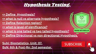 hypothesis Testing  null vs alternate Hypothesis PostRn 2ndBsN 2nd  Unit7 Biostatistics [upl. by O'Doneven]