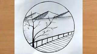 Easy Circle Scenery DrawingPencil Drawing in Circle Step by StepEasy pencil Sketch [upl. by Schaefer]