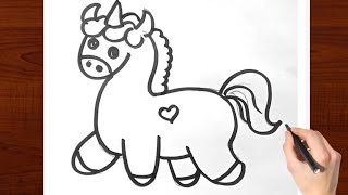 Unicorn Drawing for kids  how to draw unicorn for kids Kids video  Kids drawing easy  unicorn [upl. by Maximilian]