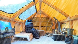 COZY CAMP WITH SKYLIGHT TENT ALONE IN THE WINTER RAIN [upl. by Cherice44]