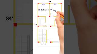 20x34 मकान का नक्शा 3420 House plan home 34X20 plan 680sqft Modern plan Design shortsvideo [upl. by Zipah]