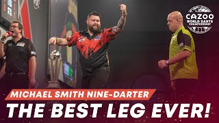 THE BEST LEG OF ALL TIME 🤯 MICHAEL SMITH HITS A NINEDARTER IN A WORLD CHAMPIONSHIP FINAL [upl. by Esahc]