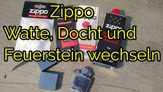 Zippo Wartung Docht Watte Feuerstein wechseln tauschen Zippo Watte Docht Feuerstein ersetzen [upl. by Ynaffital]