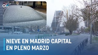 Nieve en Madrid capital en pleno marzo alerta en la ciudad por frío invernal y fuertes vientos [upl. by Yentruocal]