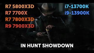 Ryzen 7 5800X3D vs 7700X vs 7800X3D vs 7900X3D vs i713700K vs i913900K in HUNT [upl. by Ransome]