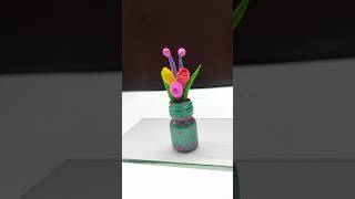 Mini bottle flower pot minibottlepotflowerpotbottleartflowerpotcraft claycrafts claybouquet [upl. by Anizor339]