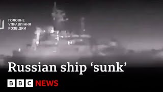 Russian landing ship Caesar Kunikov sunk off Crimea says Ukraine  BBC News [upl. by Jewett]