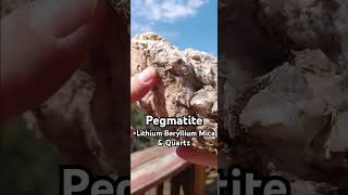 Pegmatite with Lithium pink Beryllium green dots Mica shiny shards Quartz Sandia Foothill NM [upl. by Clayton159]