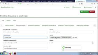 Tuto vidéo  Créer un questionnaire dans LimeSurvey Version 3153 [upl. by Nirrak]