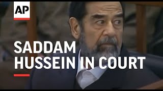 WRAP Saddam Hussein in court says on hunger strike turbulent scenes [upl. by Ellen]