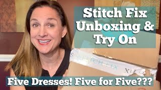 Stitch Fix Unboxing and Try On Five Dresses  Did One Ruin the Five for Five Stitch Fix Promo Code [upl. by Htebyram]