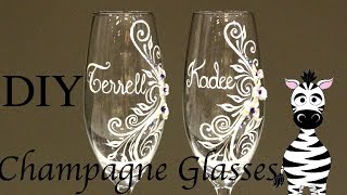 Personalized Champagne Glasses with 3D Flowers Acrylic Nail Art Tutorial [upl. by Mowbray]