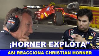 🔥 ASI REACCIONA CHRISTIAN HORNER a CHOQUE de CHECO PEREZ GP AZERBAIYAN F1 [upl. by Gearhart415]