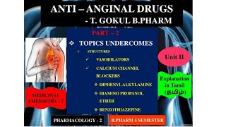 BPharm  Anti  Anginal Drugs Part 2  Chapter 1 Unit 2 Tamil  Medicinal Chemistry 5 Sem [upl. by Teirrah264]