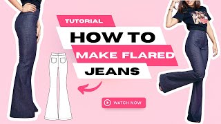 DIY ALESIA HighRise Flare Jeans Pants Sewing Tutorial  Pattern Download [upl. by Bilat418]