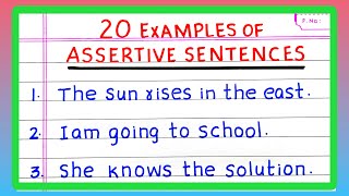 Examples of ASSERTIVE SENTENCE  5  10  20 Examples of ASSERTIVE SENTENCES  in English Grammar [upl. by Nwad]