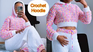 Crochet Hoodie Sweater All Sizes  Crochet Pullover [upl. by Nea462]