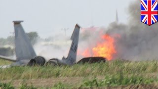 US fighter jet crash F15 crashes into field in England pilot ejects [upl. by Bunker409]