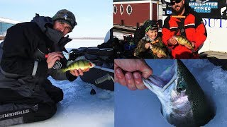 Presque Isle Bay Ice Fishing Lake Erie Pennsylvania  JUMBO PERCH amp HUGE STEELHEAD 2019 [upl. by Krueger961]