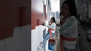 Exterior wall painting process at high level [upl. by Aelak]