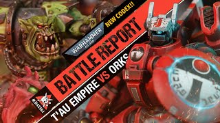 NEW CODEX Tau Empire vs Orks  Warhammer 40k Battle Report [upl. by Dnomayd]