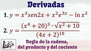 Derivadas aplicando regla de la cadena  2 ejercicios de alta exigencia explicados  La Prof Lina M3 [upl. by Wileen263]