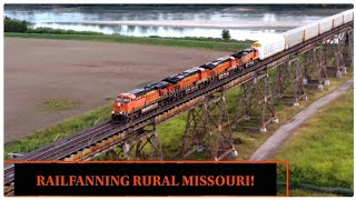 HD RAILFANNING BNSF amp NS TRAINS IN RURAL MISSOURI SIBLEY BRIDGE CAMDEN amp ORRICK EPIC LOCATIONS [upl. by Suinuj92]