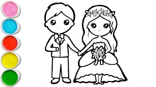 Cute Bride amp Groom Drawing for kids Painting amp Coloring for kids Toddlers  Lets Draw Together [upl. by Delp889]