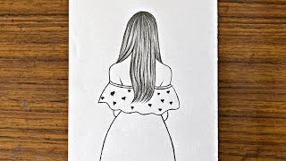 Easy girl backside drawing for beginners  Girl drawing step by step  Draw easy for beginners [upl. by Yelyak858]