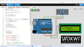 Arduino con Wokwi Sensor Ultrasonido HCSR04 y LCD 16x2 con I2C para Mostrar Distancia con Arduino [upl. by Sunderland]