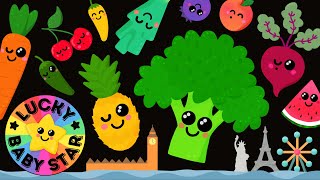 Dancing Fruit amp Veggies On Tour Baby Sensory Fun by Lucky Baby Star Sensory Fruit Stimulation Video [upl. by Ricardama398]