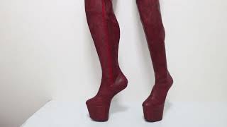 Sorbern Wine Red Python 99Cm Super Long Boots Heelless Horse Heels Lockable Zippers Fetish Shoes [upl. by Ffoeg2]