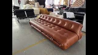 luxury living room furniture brown vintage leather soriana sofa [upl. by Eikciv155]