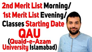 2nd merit List Morning1st merit List EveningClasses Starting Date QAUQuaideAzam University ISB [upl. by Conger]