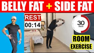 Day 83  Belly Fat And Side Fat Burning Exercises At Home  Room Exercise For Belly Fat  Fat Loss [upl. by Karlis]