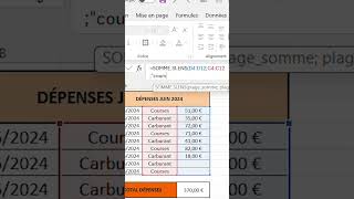 Lquotessentiel des fonctions SOMME excel exceltips exceltricks dépense excelfrancais budget [upl. by Fini]