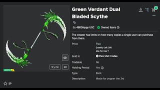 Claiming the Green Verdant Dual Bladed Scythe UGC Limited  Roblox [upl. by Laine142]