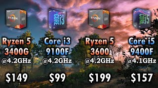 Ryzen 5 3400G vs Core i3 9100F vs Ryzen 5 3600 vs Core i5 9400F  RTX 2060 SUPER 8GB [upl. by Niajneb]