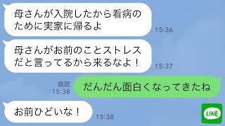 【LINE】姑とお茶してたら夫｢母さんが入院したからしばらく実家に帰る｣→義母なら一緒だが本人から言うなと止められたので従ってみたら…【スカッとライン修羅場】 [upl. by Elle]