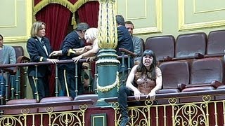 FEMEN protest in Spains parliament over abortion reform [upl. by Craven154]