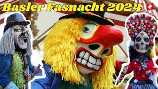 Basler Fasnacht 2024 🇨🇭🥁🎷🎺👺🎭 Cortege Day 1 fasnacht basel cortege baselfasnacht [upl. by Marston]