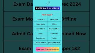 PSTET Admit Card 2024 Out  PSTET Admit Card Link  PSTET Exam [upl. by Aelanej239]