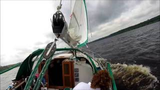 Sailing a Bayfield 32C on the St Croix River in heavy winds [upl. by Elleinnad432]