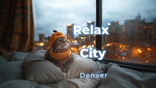 Relax City Denver  snowy day chill  lofi  sleep  Halloween  piano  ambient  bgm  cat [upl. by Islehc]