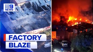 ‘Fierce’ fire breaks out at car workshop in Sydney’s north  9 News Australia [upl. by Ahsinan837]