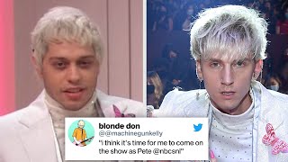 Machine Gun Kelly REACTS to Pete Davidsons Impression of Him on SNL [upl. by Aihsenad]